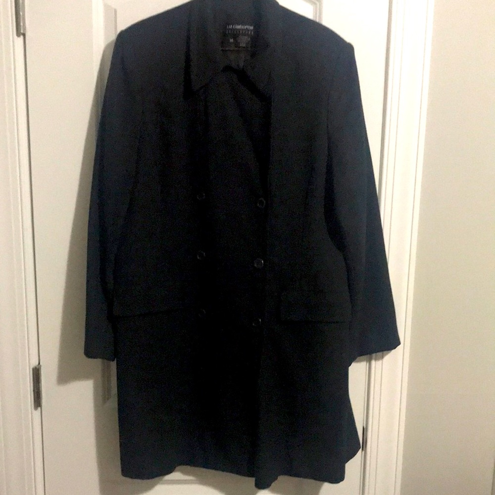 Liz Claiborne long double breasted blazer dark grey size 14 100% wool